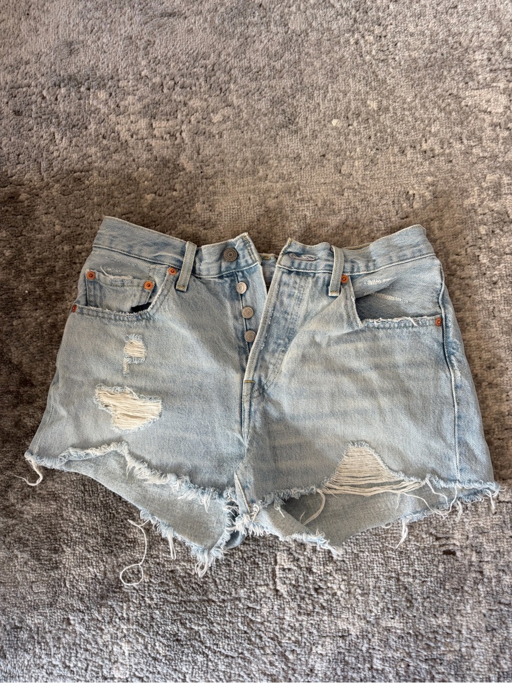 Levi's Light Blue Distressed High-Rise Denim Shortalls
